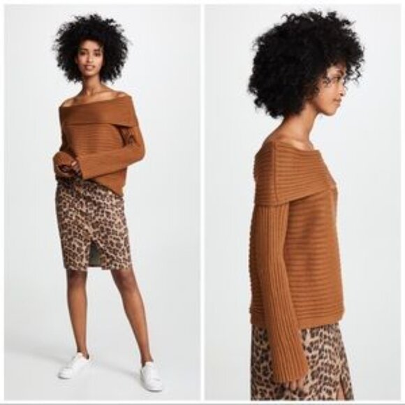 EUC Line & Dot "Benigna" Slouchy Off-The-Shoulder Brown/Rust Sweater Size XS - Picture 2 of 6